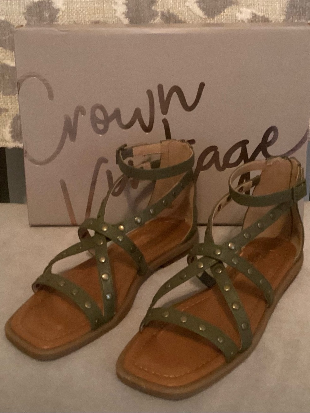 Crown Vintage Olive Studded Gladiator Sandals - Women